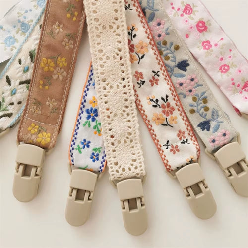 Ethnic Style Floral Baby Cloth Pacifier Chain Infant Teething Soother Holder Nursing Chains Anti-Lost Nipple Holder Clips