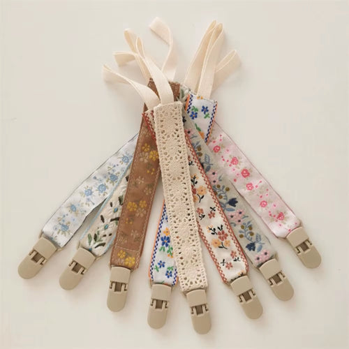 Ethnic Style Floral Baby Cloth Pacifier Chain Infant Teething Soother Holder Nursing Chains Anti-Lost Nipple Holder Clips